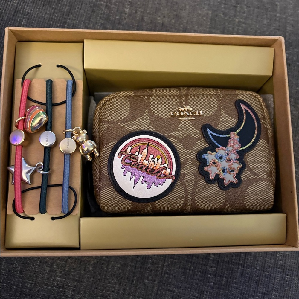 Coach Brown Wristlet with City and Celestial Patches